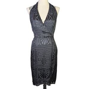 Adrianna Papell Black Burnout Velvet Halter Cocktail Dress Art Deco 6